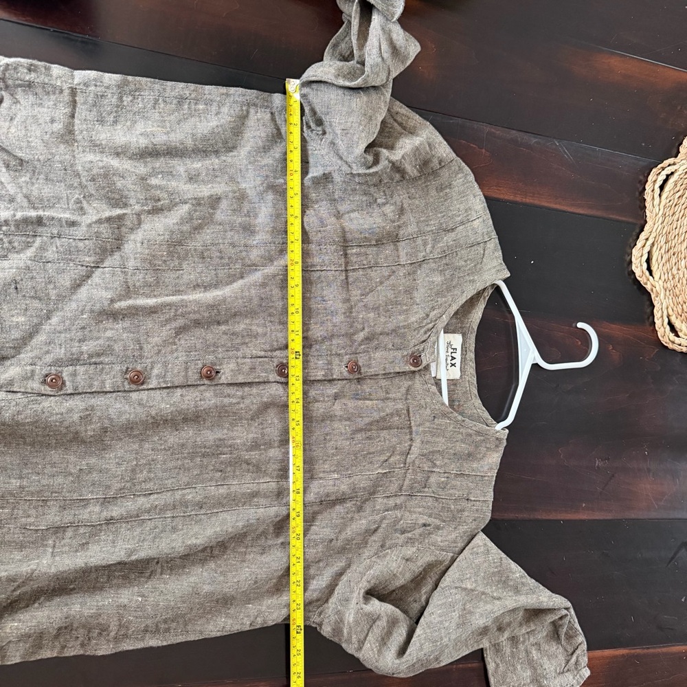 FLAX Rustic Brown Linen Collarless Button-Down Sh… - image 6
